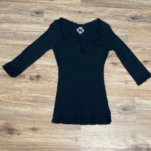 Free People Black Lace Trim Top. Size Medium. - Picture 3 of 8